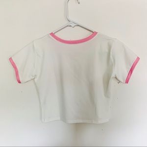 Dolls Kill Tops - Pink & White 666 Cropped Ringer T-shirt Swim Top Dolls Kill Tops - Pink & White 666 Cropped Ringer T-shirt Swim Top